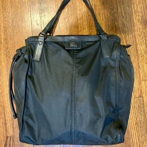 Burberry Black Nylon Tote with Leather Trim